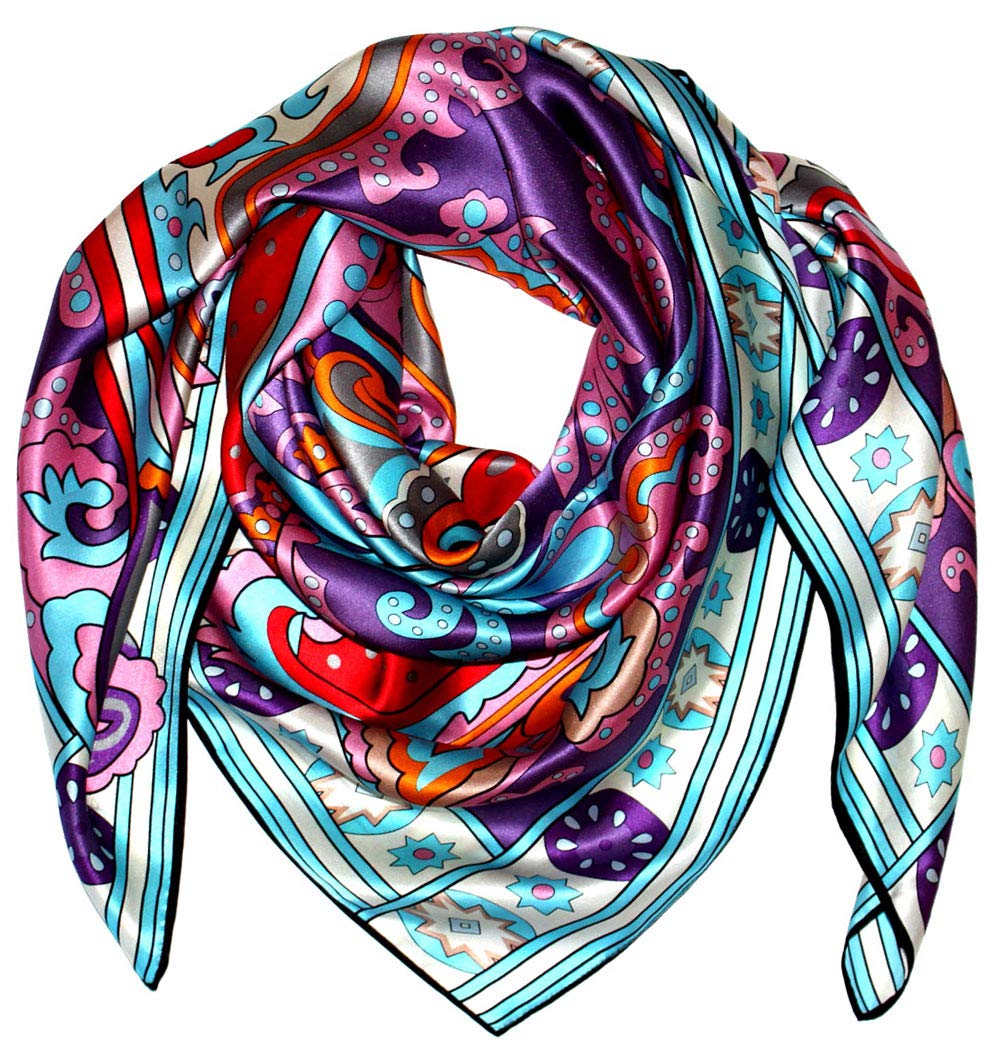 Lorenzo Cana - Pañuelo de seda de lujo para mujer, 100% seda, satén XL, 110 cm x 110 cm, estampado multicolor multicolor