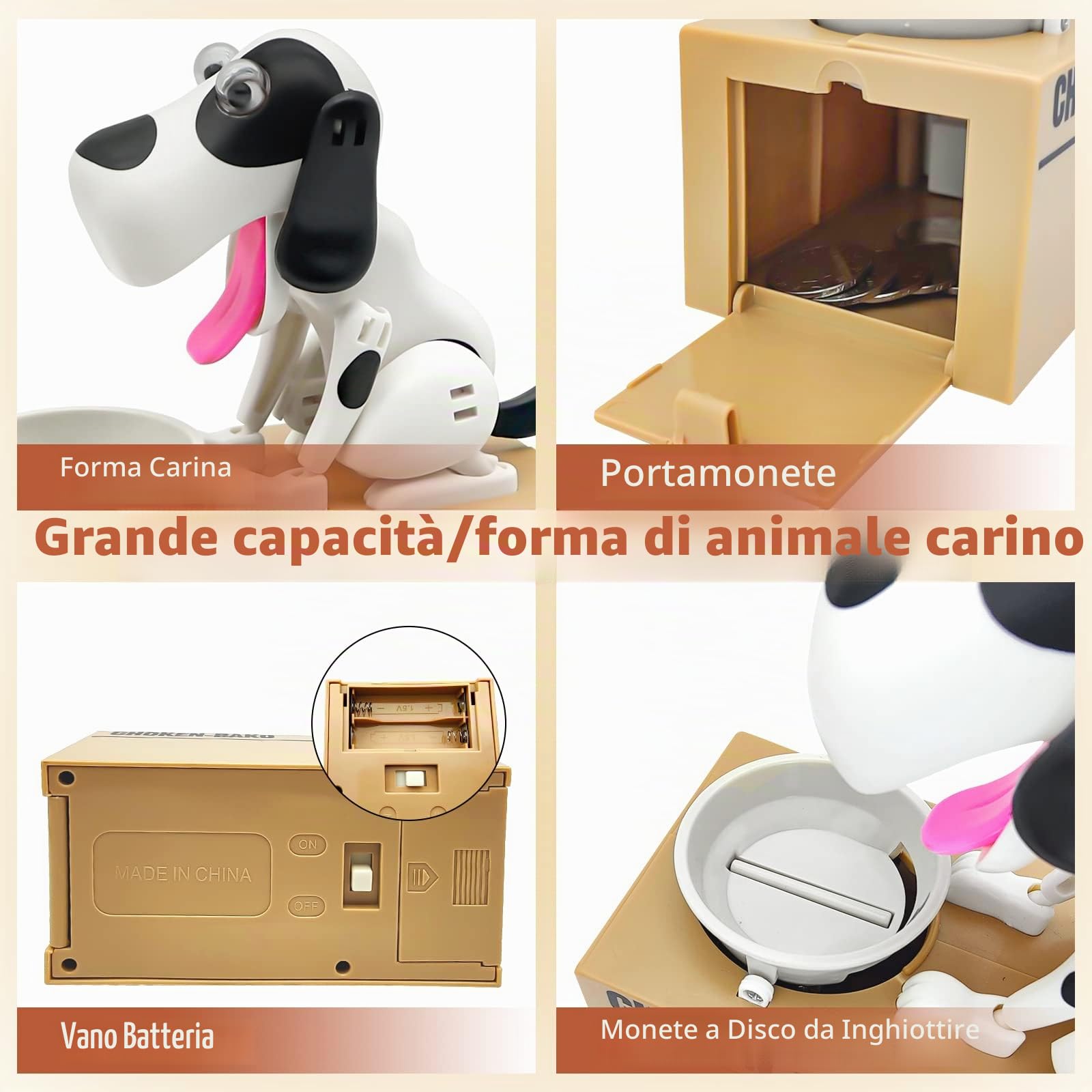 Justup, Salvadanaio a forma di cane affamato, ideale come regalo di compleanno per bambini, bianco