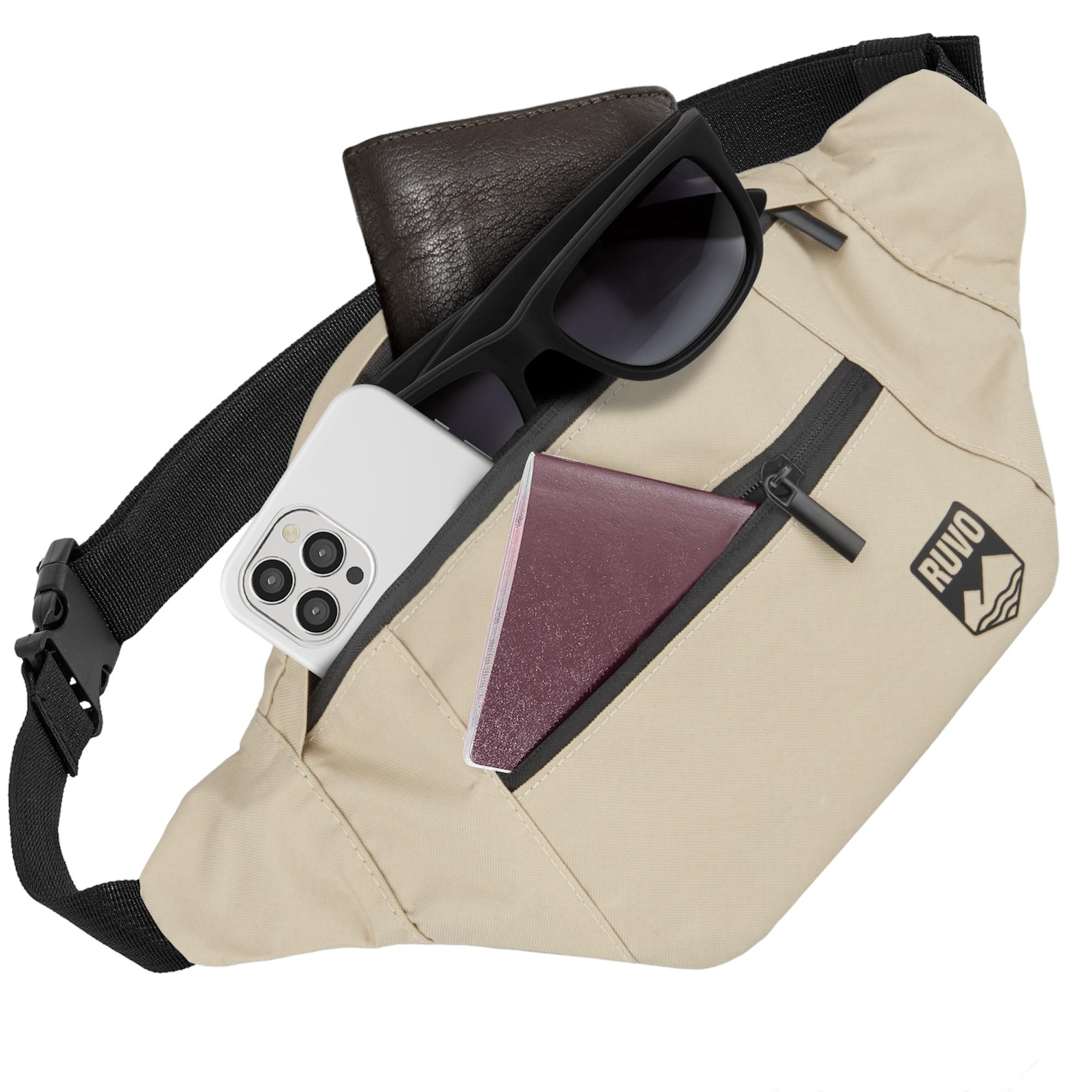 RUVO® Bauchtasche Herren und Damen | Bauchtasche mit Anti-Diebstahl-Fach | Outdoor Gürteltasche Herren & Damen | für Reisen, Sport, Festival & alle Aktivitäten geeignet