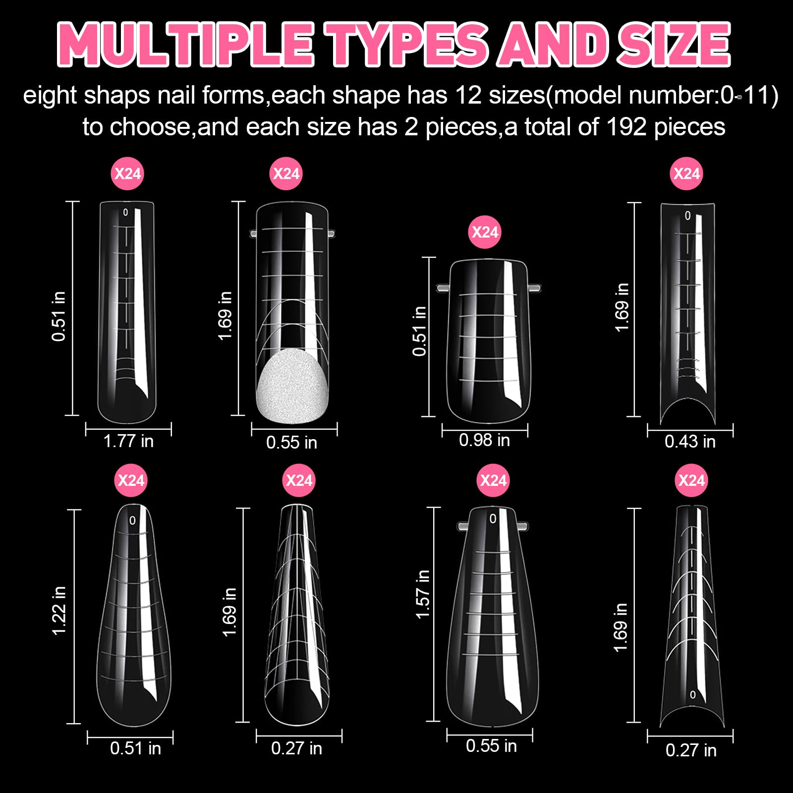 JSRQT 288 Pezzi Sistema per Unghie Dual Nail Form,Allungamento Unghie Finte Artificiali per Ricostruzione Unghie,8 Stili 12 Taglie Scala