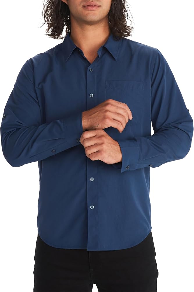 MARMOT Men's Aerobora Long Sleeve Button Down Shirt, Arctic Navy