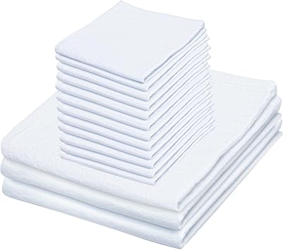 Flour Sack Kitchen Towels |Cotton Blank Towel | Tea Towel Crafting Embroidery for Spring Decor|Thick Absorbent Quick Dry | Baking Bread Proofing Linen Cover White, 28"x28"-3 Pack & 13"x13"-12 Pack