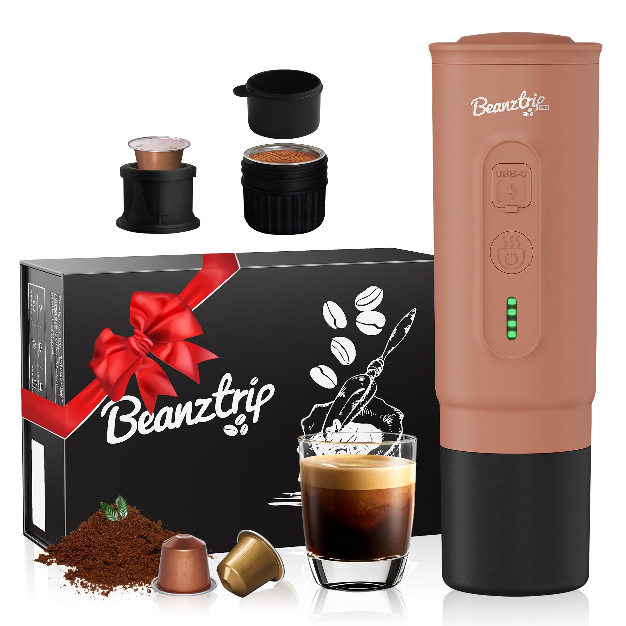 H02 PRO Macchina per caffè espresso portatile da viaggio, adatta a capsule NS e caffè macinato da campeggio con auto-riscaldamento, confezione regalo (mokamus)