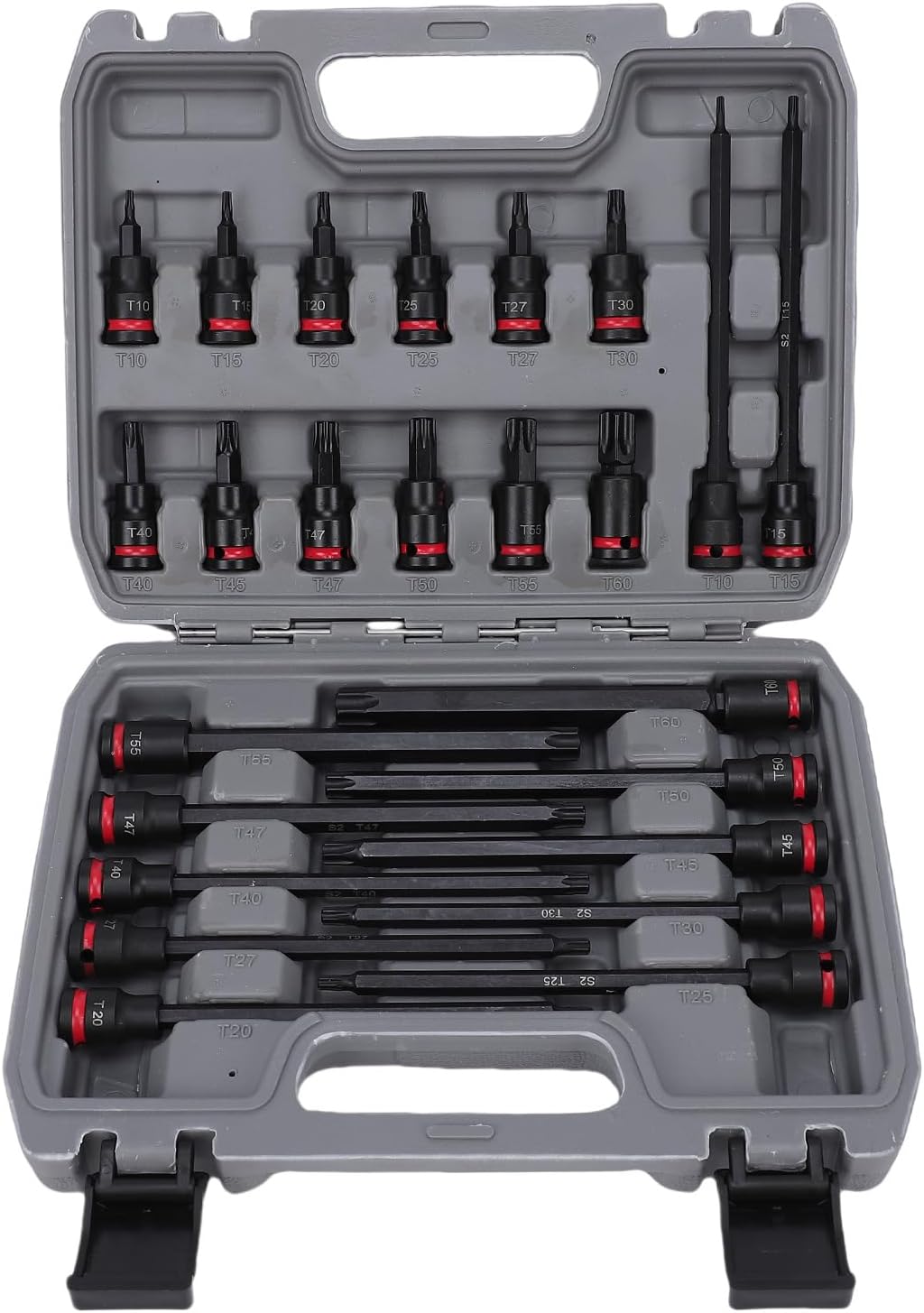 ZJchao 24pcs 3/8in Drive Impact Socket Set S2 Alloy Steel Star Bit Sockets Chrome Vanadium Steel T10-T60 with Blow Molded Box for Professional Mechanical Maintenance
