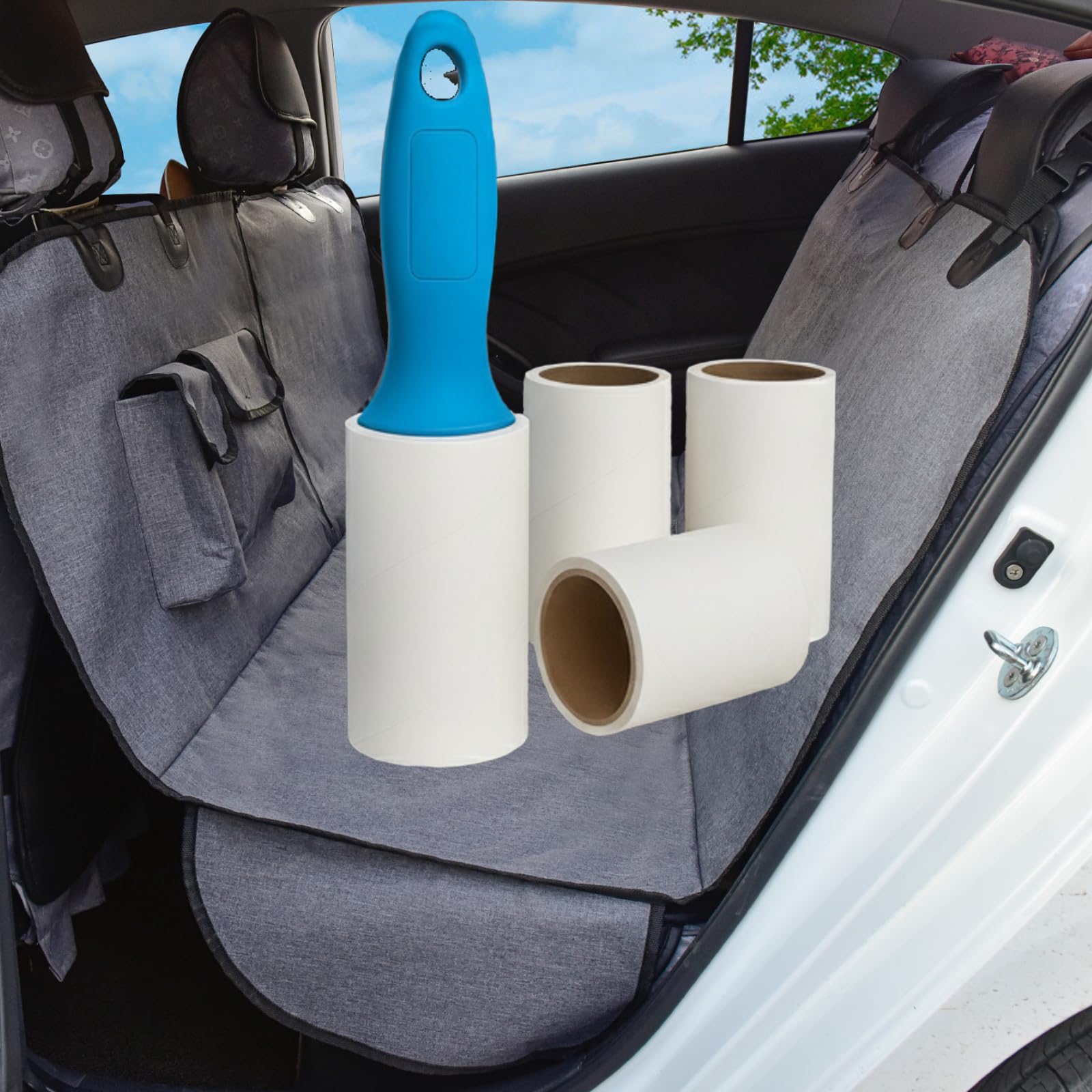 AMOFY Waterproof Dog Back Seat Cover Protector, Scratch-Proof Non-Slip Dog Hammock for Cars Trucks SUV, Machine Washable Portable Pet Seat Cover, Gray with Lint Roller