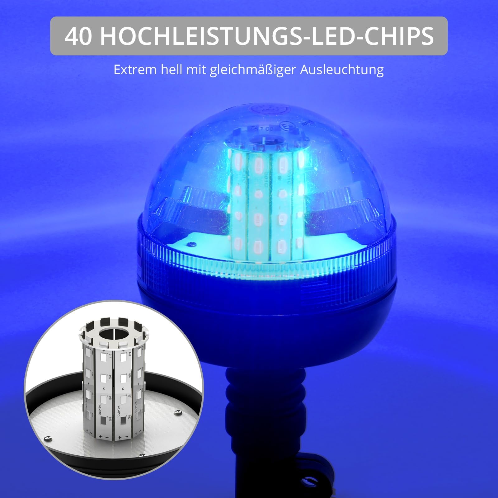 Justech 2 X Luce Lampeggiante Stroboscopica 40LED 12V/24V Impermeabile con 3 Modalit¨¤ Illuminazione Avviso di Lampeggiamento Palo DIN Arancione per Rimorchio Trattore Camion-Blu