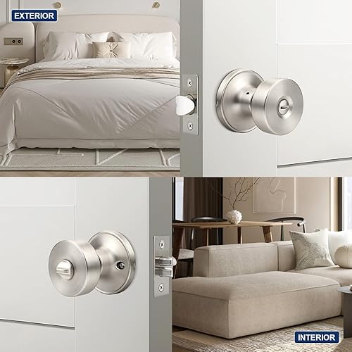 Miniatura 3 de Orger 1 paquete de pomos interiores de níquel satinado, perilla reversible de privacidad con cerradura, pomo redondo sin llave para baño y