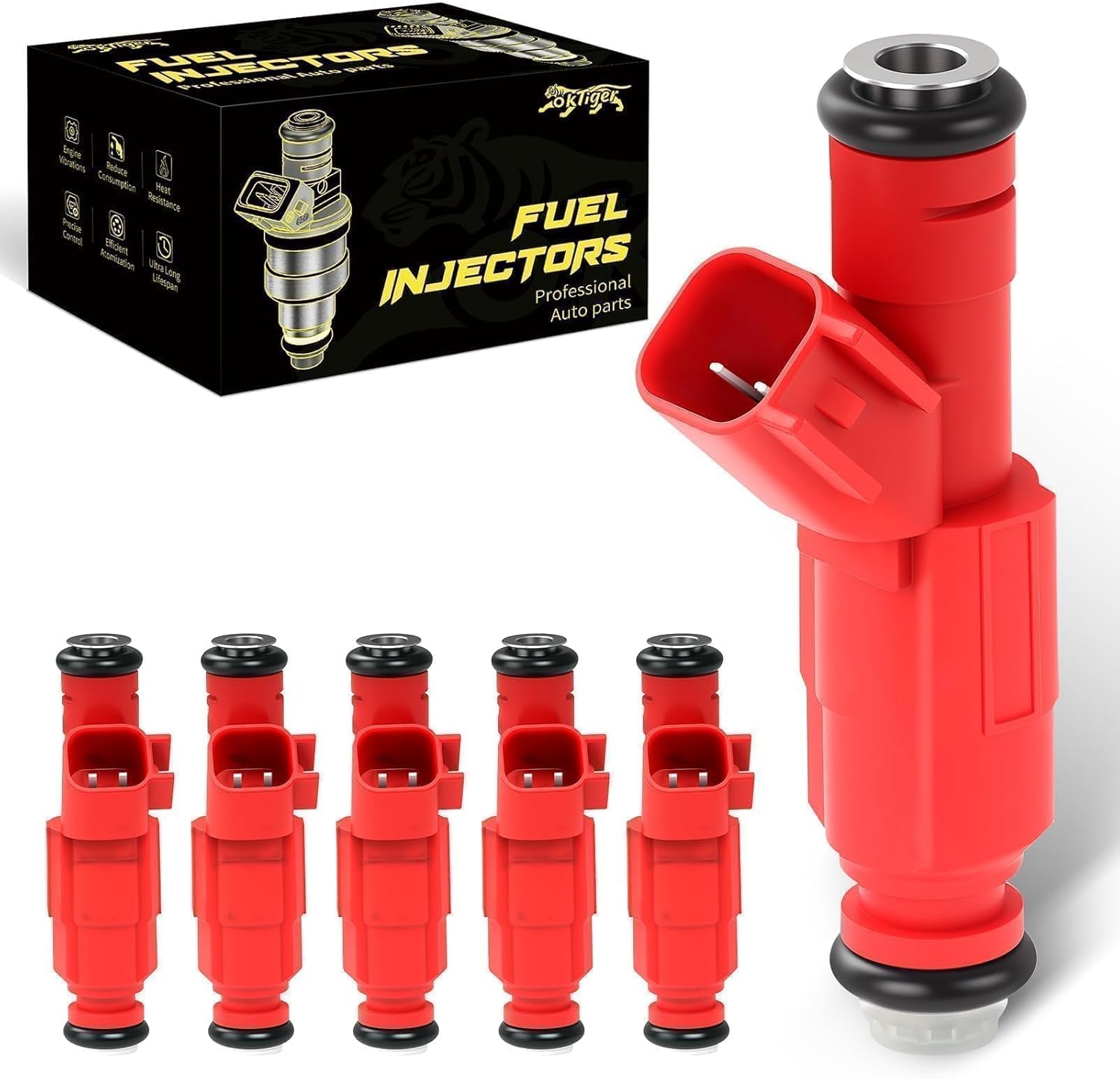 Oktiger 4.0L Gas 12 hole Upgraded Fuel Injectors for Jeep Grand Cherokee 1999 2000 2001 2002 2003 2004, Cherokee 1999 2000 2001, Wrangler 1999 2000 2001 2002 2003 2004, OE# 0280156161, FJ462, Set of 6