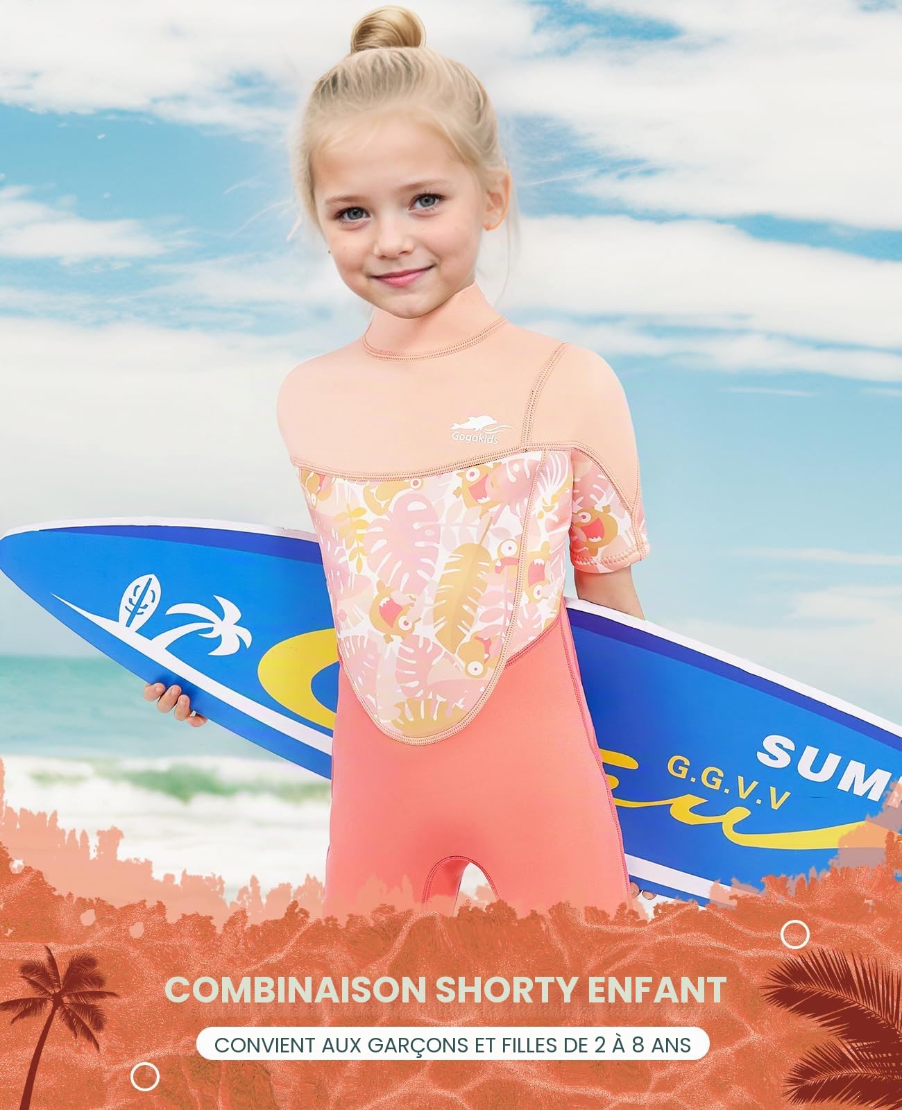 Gogokids Shorty Muta per Bambini, Mute in Neoprene da 2.5mm per Bambini, Mute Bagnate Corte Con Cerniera Posteriore per Comfort e Calore, Muta UV per Nuoto, Snorkeling e Surf, Età 2-8 Ragazzi Ragazze