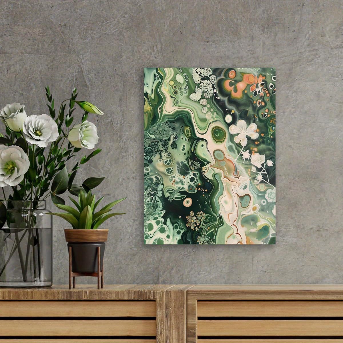 YIdhDCgj Cuadro decorativo de pared en lienzo con diseño de hojas de plantas verdes, estética botánica, para decoración del hogar (65x130cm/Marco interno)