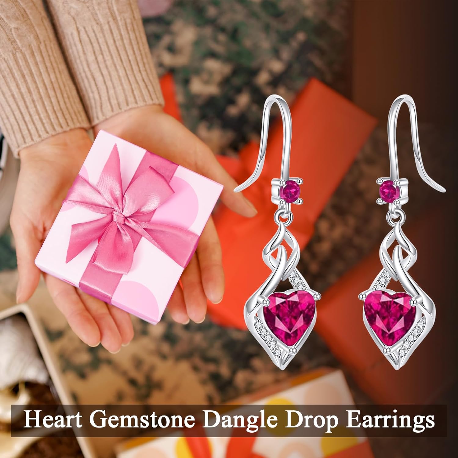 925 Sterling Silver Infinity Dangle Drop Earrings Heart Created Birthstone Gemstone Earring Christmas Birthday Jewelry Gifts for Women Wife Mom Nana - Image 6