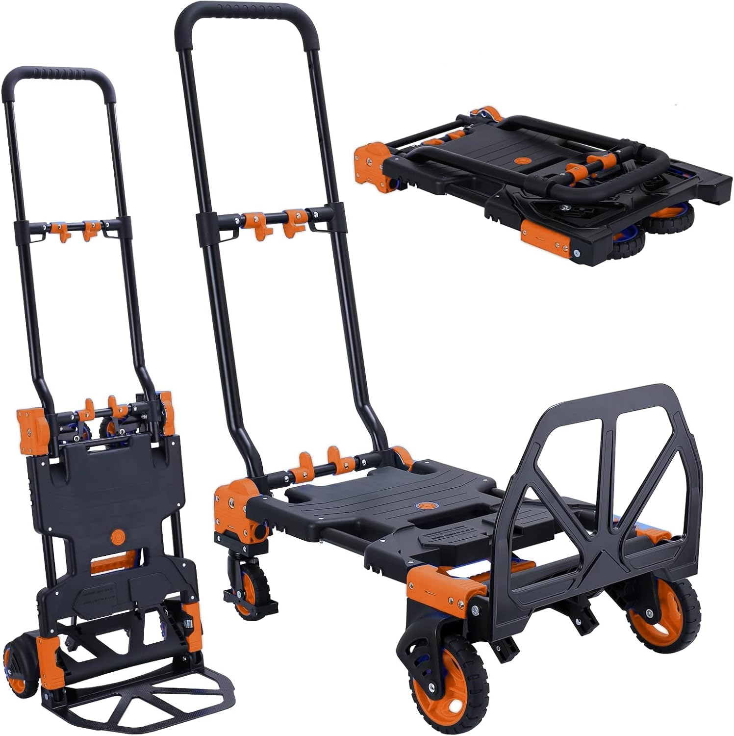 Heavy Duty 330lbs Folding Hand Truck, 2 in 1 Alu Foldable Dolly, Orange