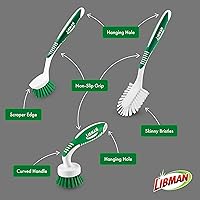 Vista 4 de Libman - Juego de cepillos de limpieza verde y blanco, juego de 3 piezas, cepillos multiusos para cocina, lavabos, fregaderos, lavavajillas