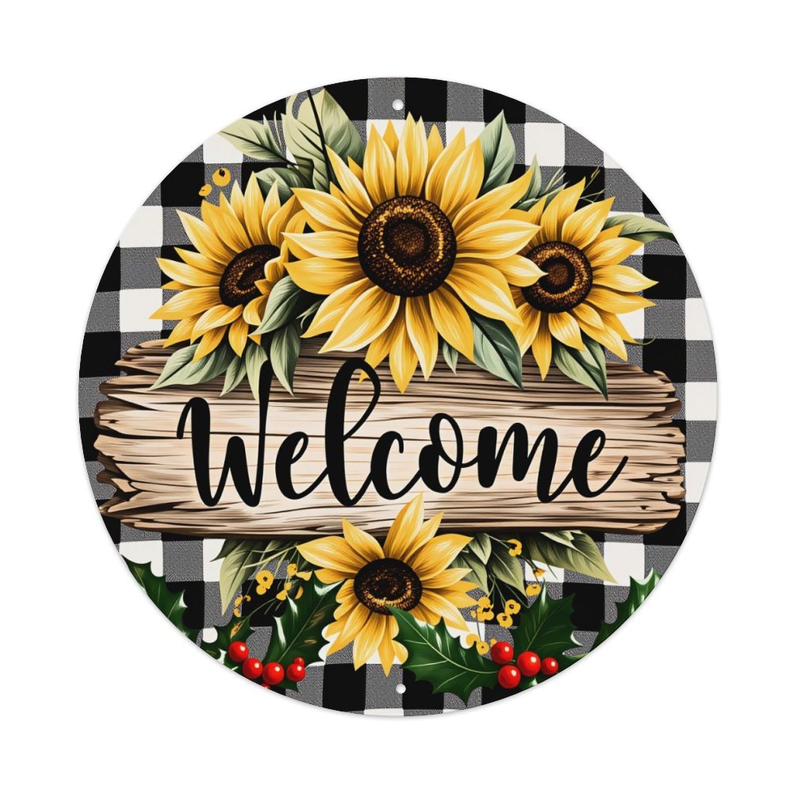 Sunflower Welcome Sign Pattern Print Round Tin Sign Vintage Metal Poster Retro Bar, Home, Man Cave, Kitchen, Laundry Room Wall Art Decor Gift 8x8In
