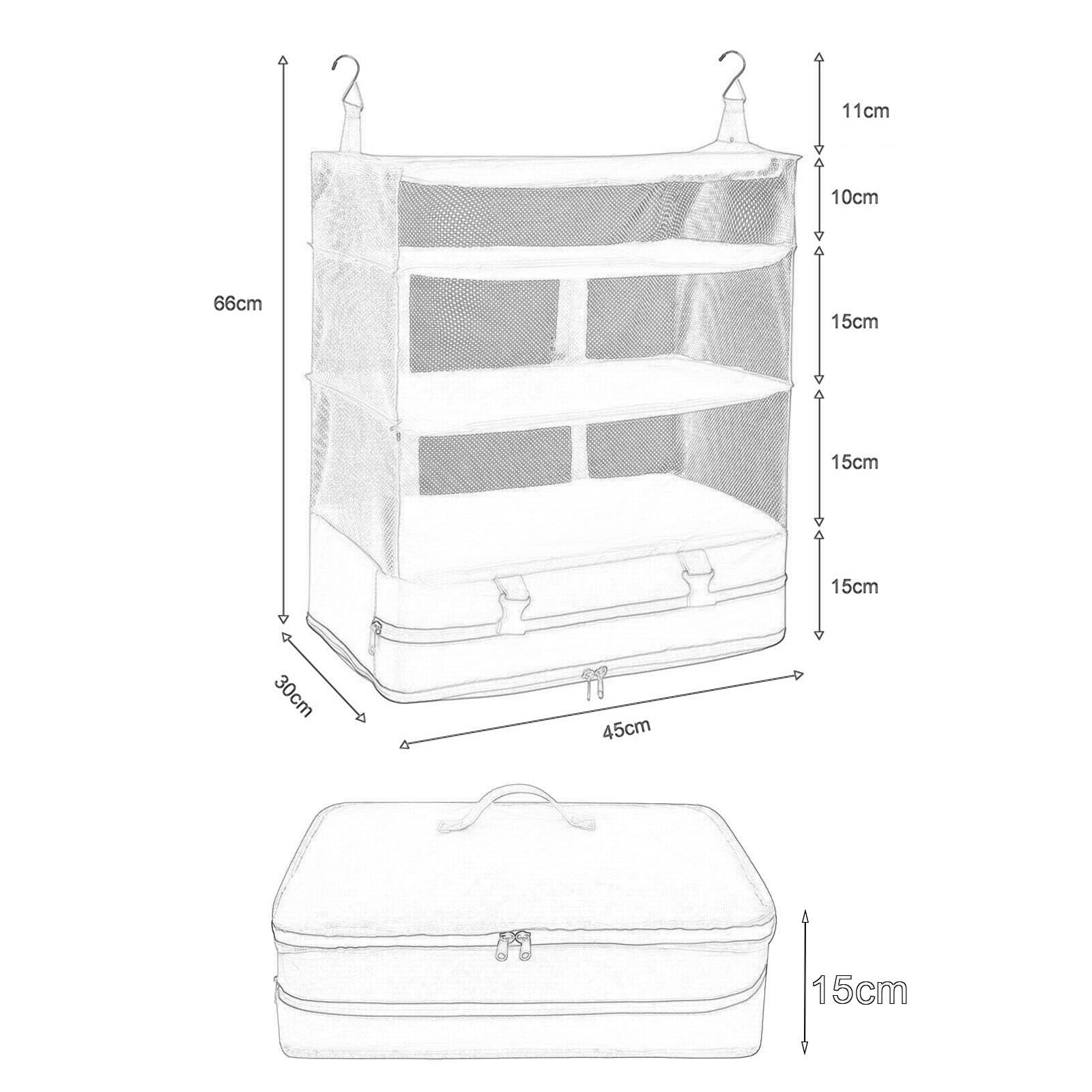 Hängendes Regal Garderobe Organizer Faltbares Hängendes Regal Gepäckorganisator Kleiderschrank Aufbewahrungsorganisator Schrank mit 3 Fächern für Schlafsaal, Schlafzimmer, Wohnzimmer, Beige