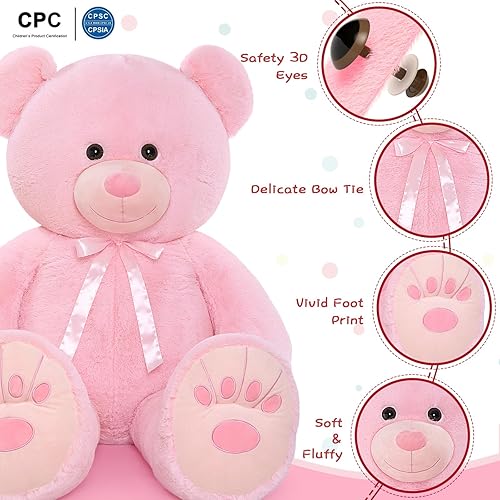 Miniatura 6 de MorisMos Oso de peluche rosa de 6 pies, extra grande, súper suave y tierno, oso de peluche rosa para novias, niñas, mujeres, regalo del día de San