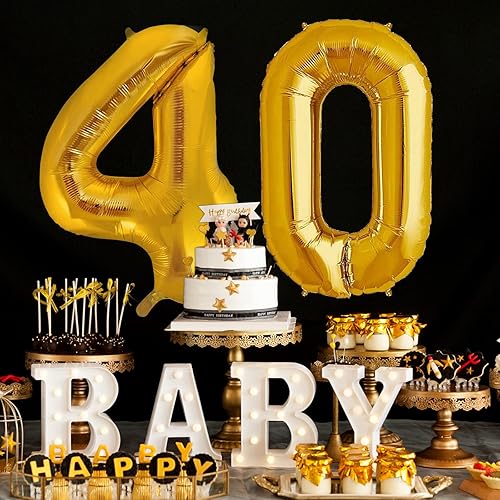 Miniatura 4 de Globos número 40 de 40 pulgadas, globos de fiesta de papel de aluminio dorado jumbo para decoraciones de fiesta de 40 cumpleaños y evento de 40