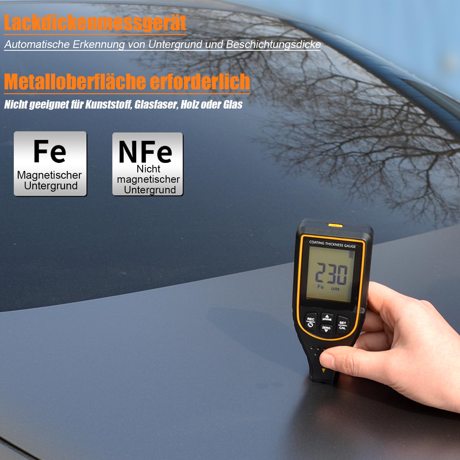 Spessimetro per Vernice Professionale 2999µm 0.1µm Auto Fe/NFe Display 180°