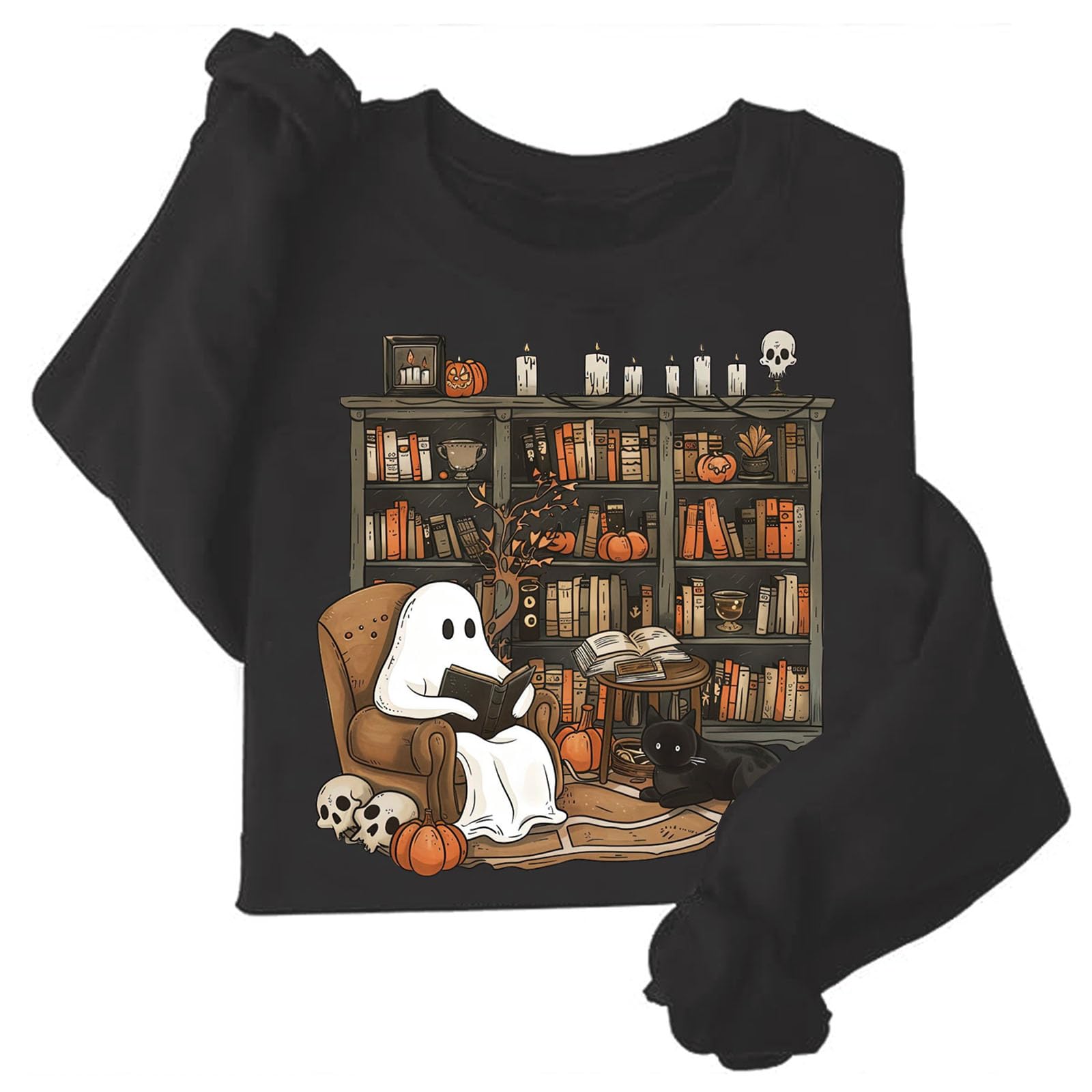 colanperd Ghost Reading Books Sweatshirt Librarian Ghost Halloween Sweatshirt Halloween Teacher Sweatshirts