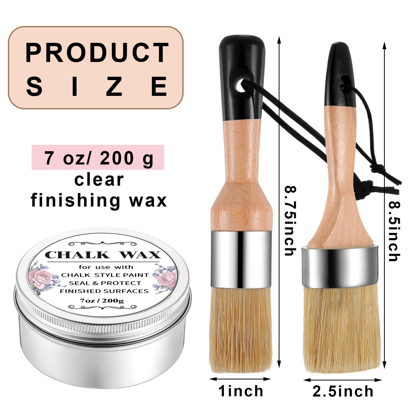 Furniture Finishing Wax Paint Wax Sealer Clear with 2 Brush Set 7 oz for Clear Chalk Sealing Wood Surfaces Interior Furniture Protective Painting Waxing Wooden Floor Cabinet Home Accessories