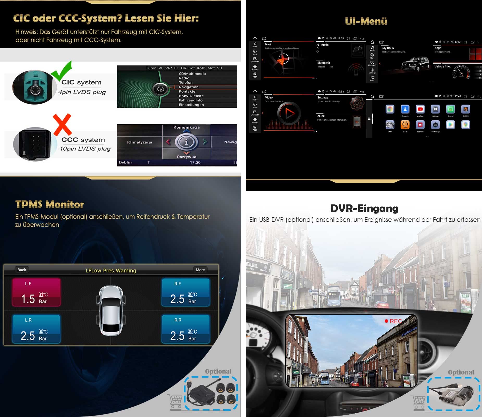 Erisin 10,25" Android 13 radio samochodowe GPS nawigacja do BMW X5 E70 X6 E71 CIC system obsługuje CarPlay IPS Touch Screen iDrive OEM radio Bluetooth DAB+ Android Auto WiFi USB TPMS 8-rdzeniowy 4 GB