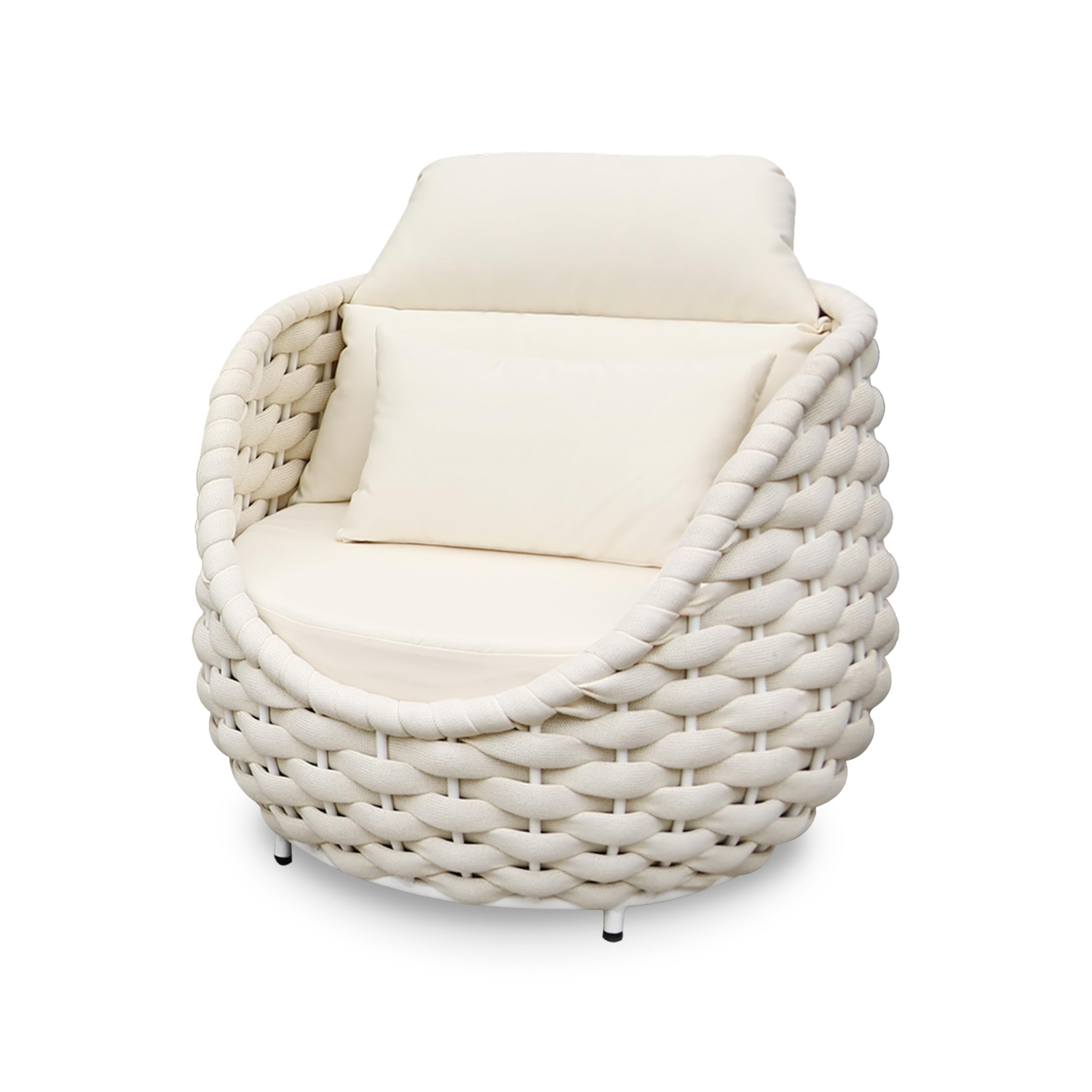 Erotr Patio Accent Chairs: Aluminum Porch Lounge Chair with Arms - Woven Rope Cushioned Armchair - Modern One Seater Sofa - Outdoor Deck Furniture for