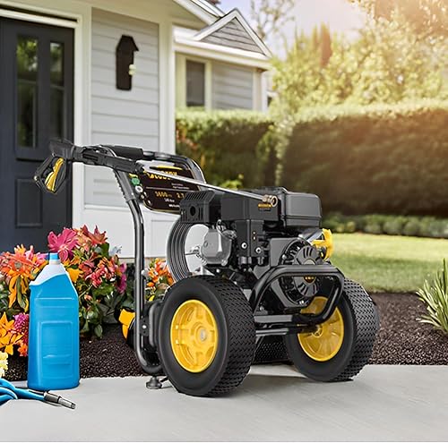 Miniatura 9 de BLUBERY Lavadora a presión de gas de 3600 PSI, lavadora de alta potencia de 2.7 GPM, manguera de presión de 30 pies y tanque de jabón, 5 boquillas