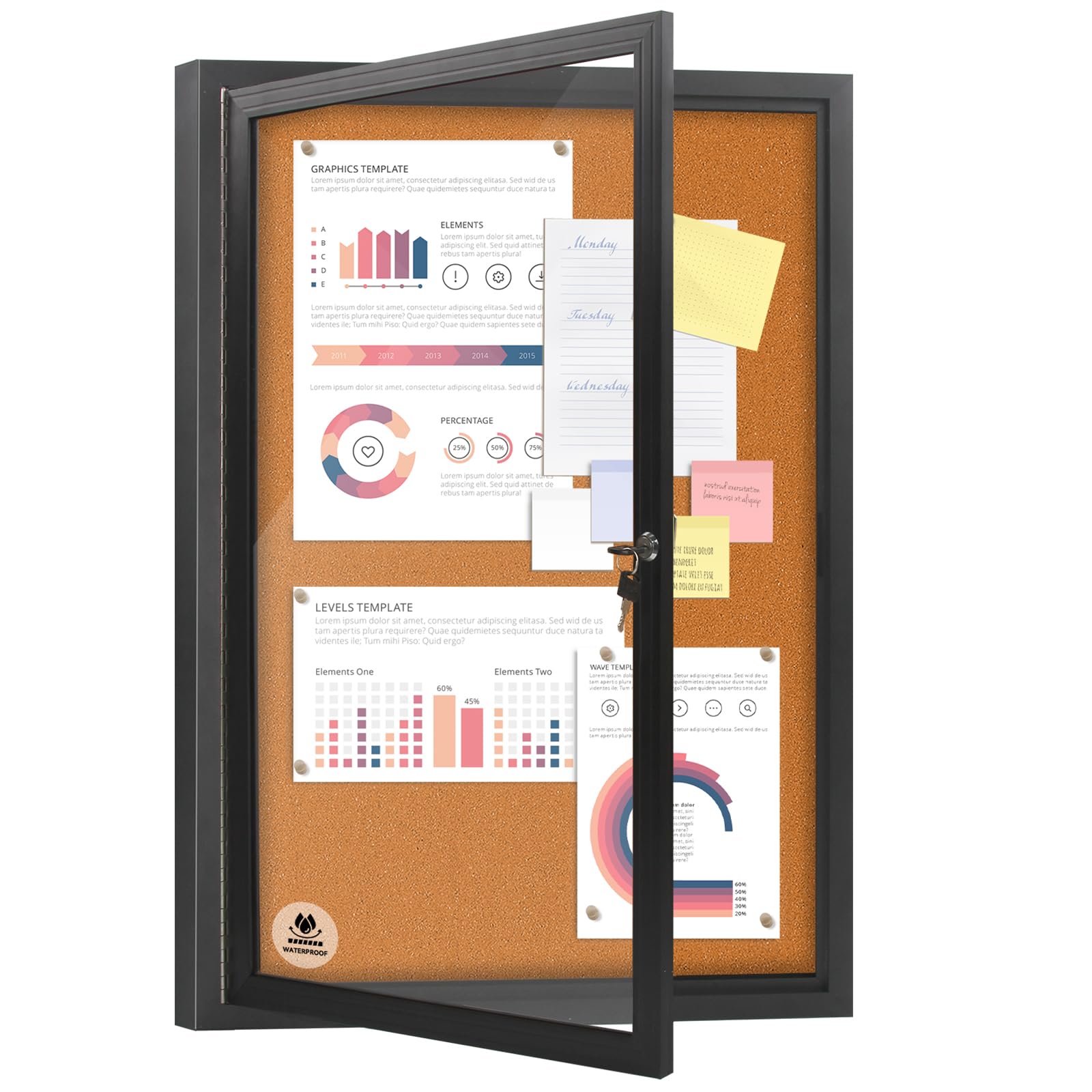 Photo 1 of ***FACTORY SEALED*** Manlltryes Lockable Outdoor Enclosed Bulletin Board, Weatherproof Cork Noticeboard with Locking Door, Tamperproof Wall-Mounted Aluminum Frame Notice Poster Memo Board(Black,36x24 Inch)