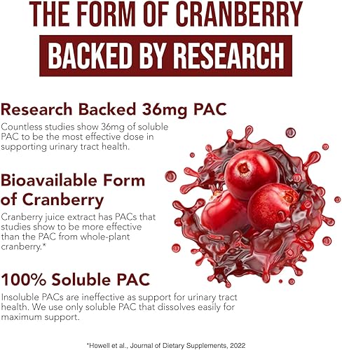 Miniatura 3 de CranEaze®: Cranberry Juice Extract Plus D-Mannose – 36 mg PAC, 100% Soluble PAC - Supports Urinary Tract Health – Most Effective Cranberry Pills for
