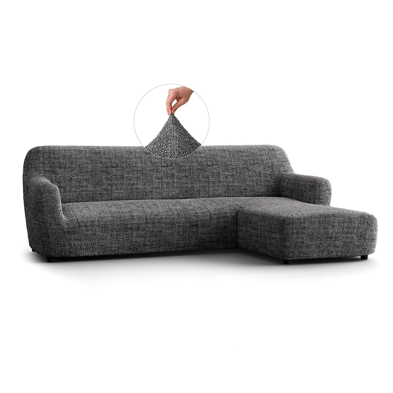 Paulato - Funda de Sofá con Chaise Longue Derecha en Microfibra con Estampado, Tejido Biextensible Antirrayas Lavable a Máquina, Certificado Oeko-Tex, Diseño Vittoria Gris - Made in Italy