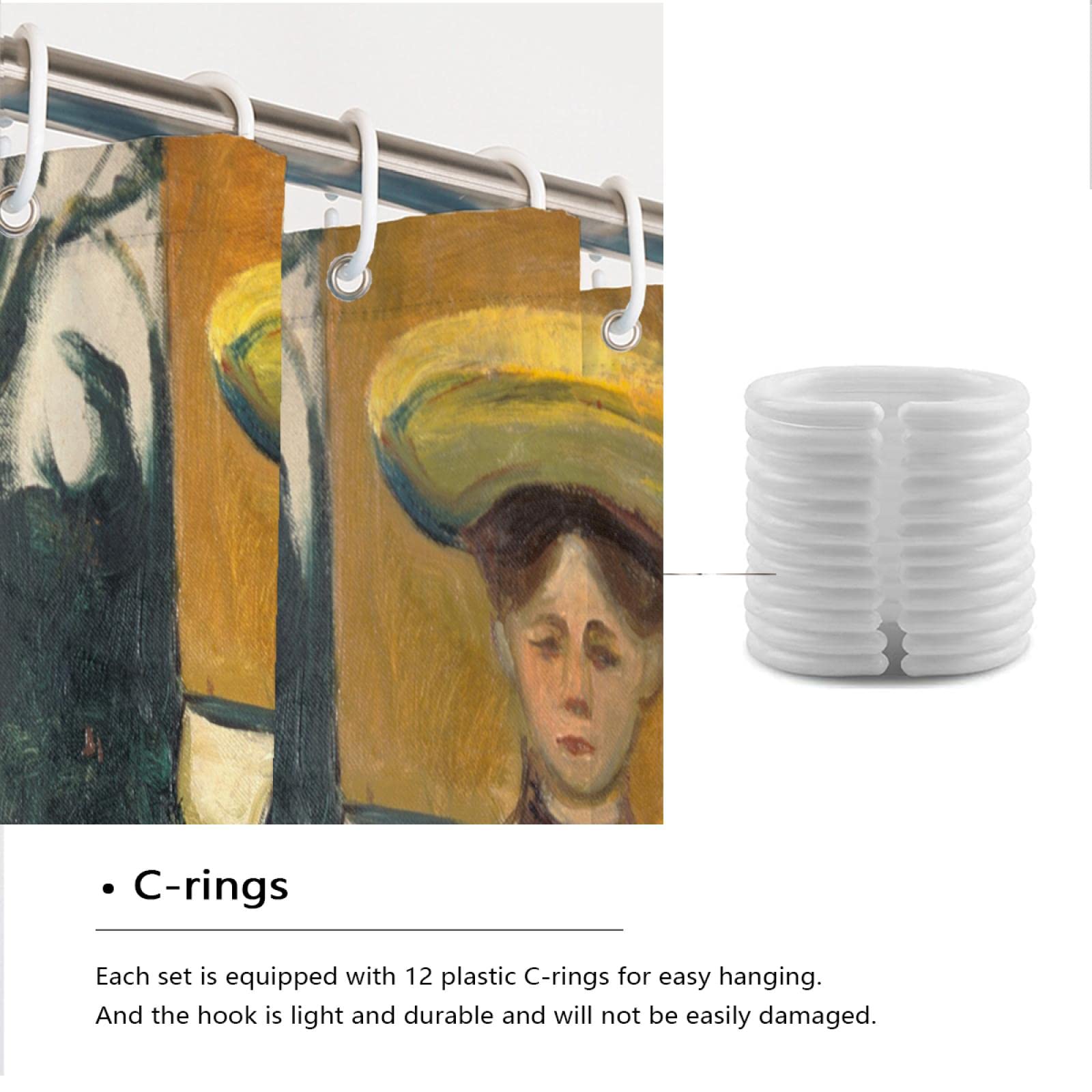 Berühmte Malerei Duschvorhang Druck Expressionismus Edvard Munch Malerei Duschvorhänge Set für Badezimmer gewichteten Saum 220Wx180Lcm Duschvorhang