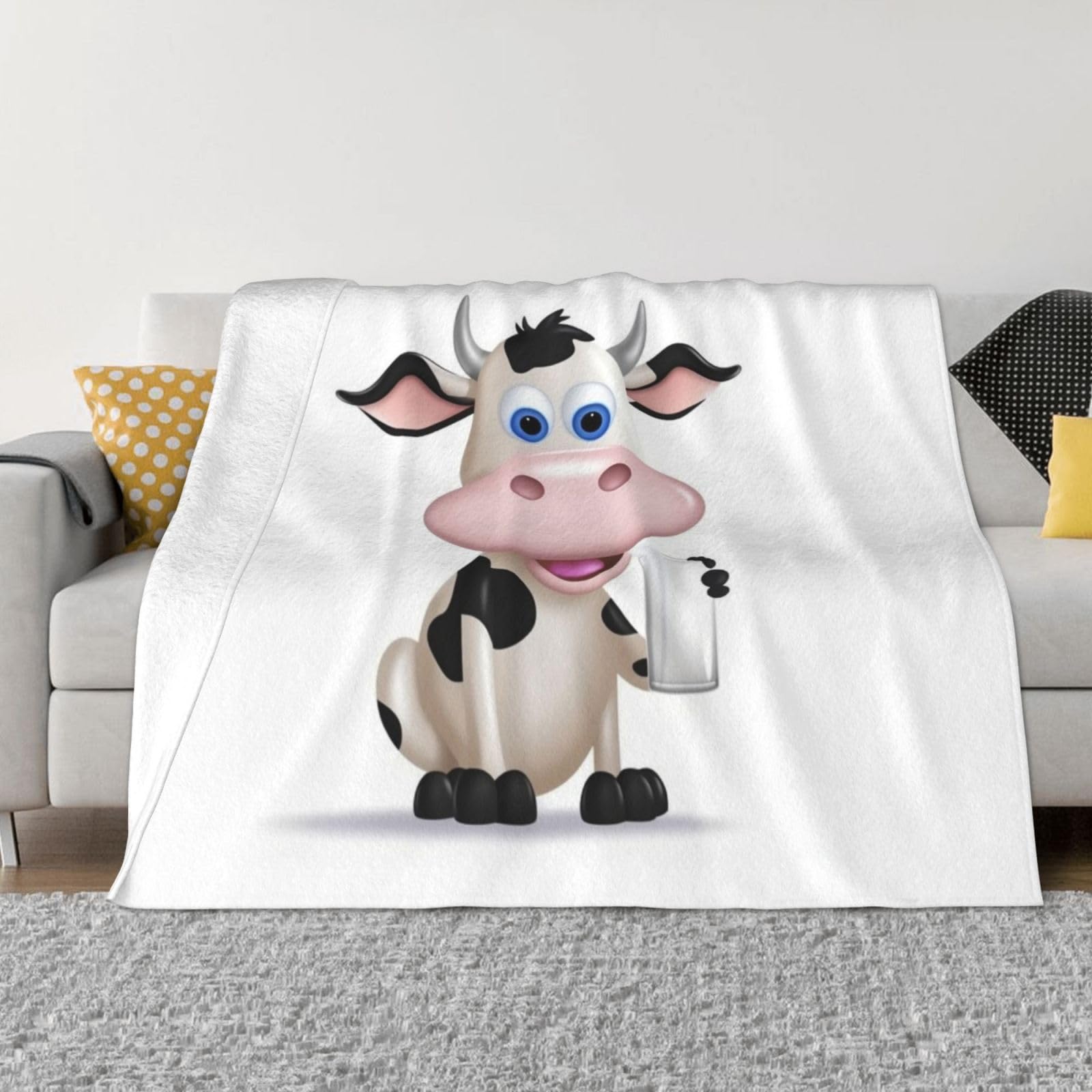 Couverture polaire en flanelle chaude et jeté de lit en peluche motif vache