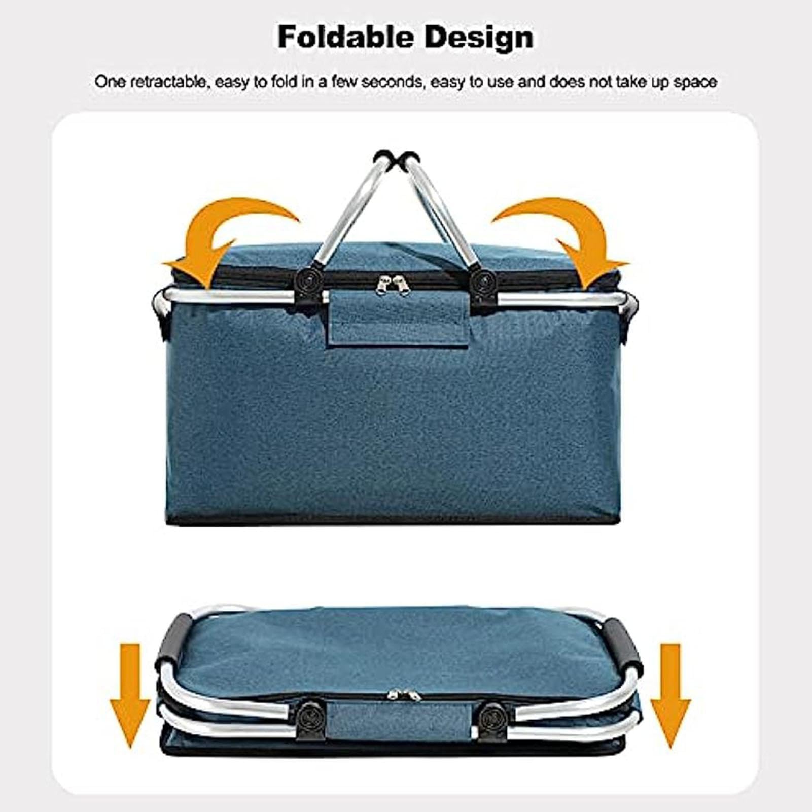 Cesta de picnic: bolsa de compras y comestibles, nevera plegable para picnic | Cesta de refrigeración portátil de 26 l, bolsa de almacenamiento con 2 asas, bolsa de mercado de almacenamiento de | picnic | Cesta de refrigeración portátil de 26 l, bolsa de