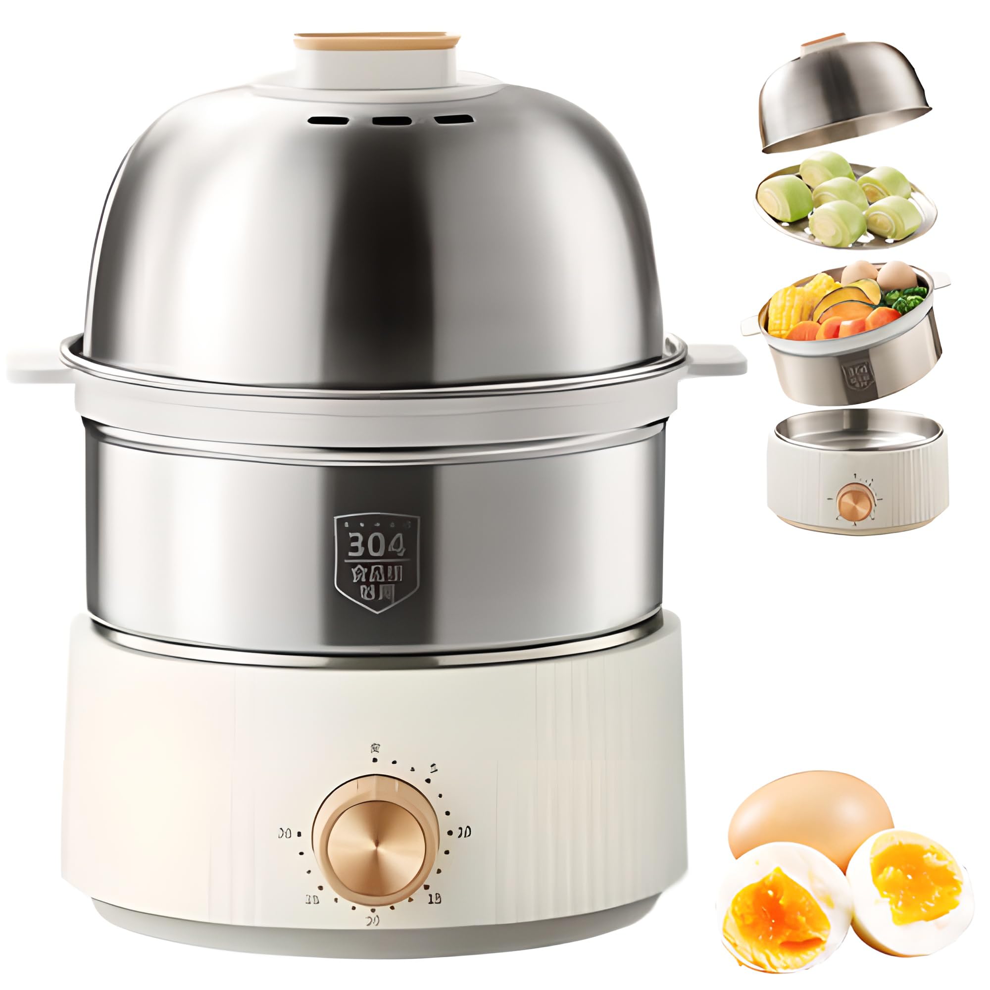 Urządzenie do gotowania jajek ze stali nierdzewnej, 350 W Multicooker Elektryczne urządzenie do gotowania jajek z 30-minutowym odliczaniem czasu i automatycznym wyłączaniem, Parowar do jedzenia