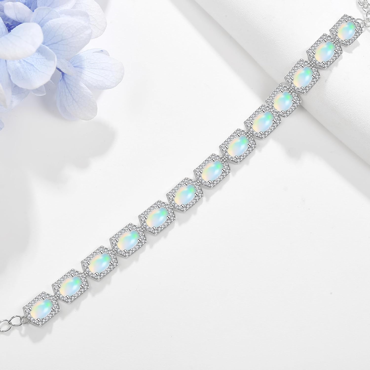 Natural Opal Bracelet 925 Sterling Silver Natural Opal Bracelet Jewelry for Women Birthday Christmas Gifts - Image 3
