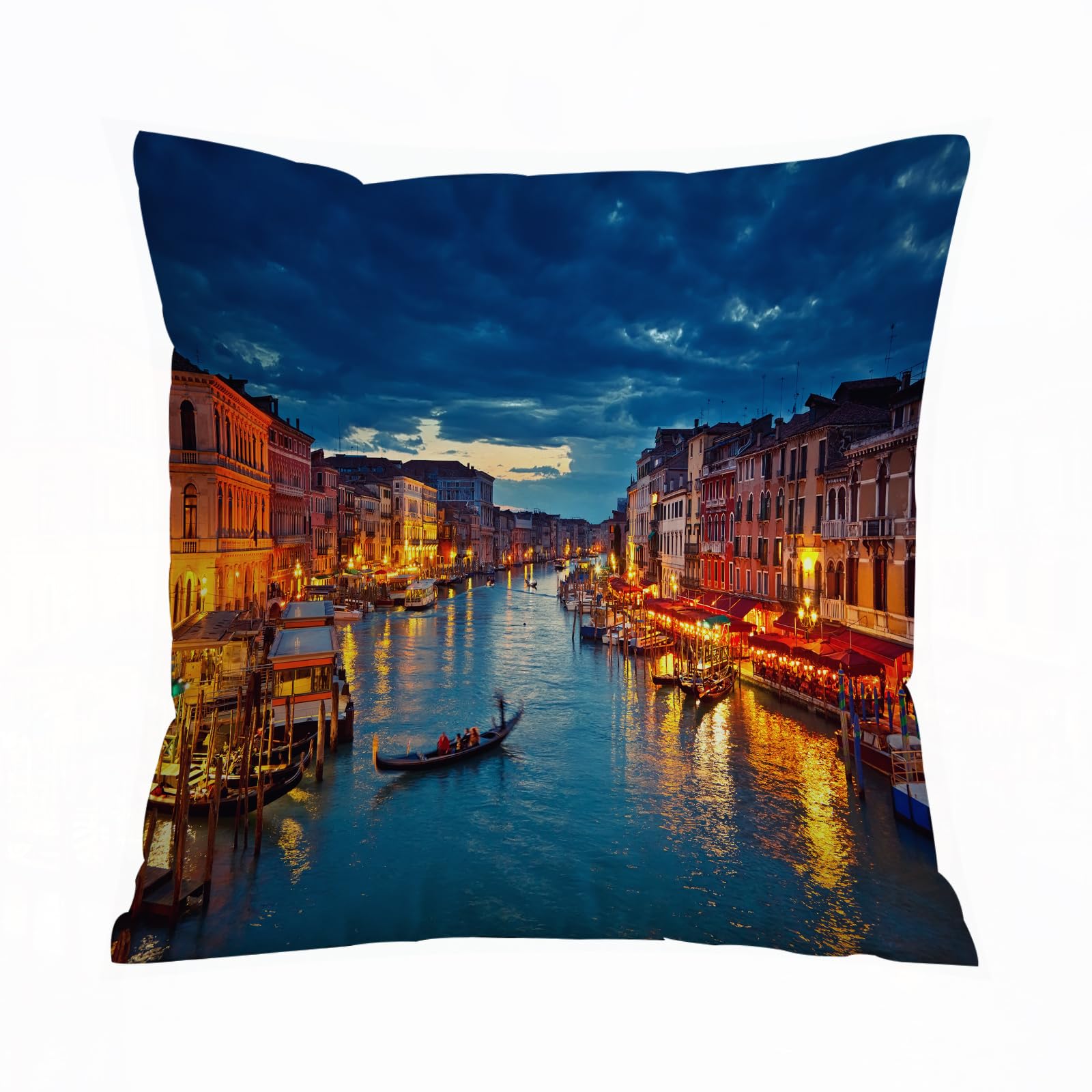 Aelksp Venice Deor, Scenes Of The Beach Of The City - A4 Cushion Cover Decorations Pillow Cover Home For Livingroom Couch Sofa Decor Throw Pillow Case Gifts,Venice Deor, Scenes Of The Beach Of The City Of Venice, Night Architecture Of Italy,16X16 In