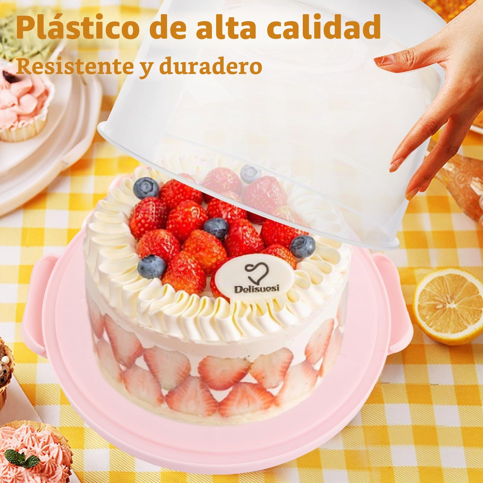 Caja de transporte para tartas de plástico de 10 pulgadas, altura 22 cm, 26 x 31 x 22 cm, caja hermética para tartas con asa y tapa, recipiente grande portátil para tartas, galletas, pasteles