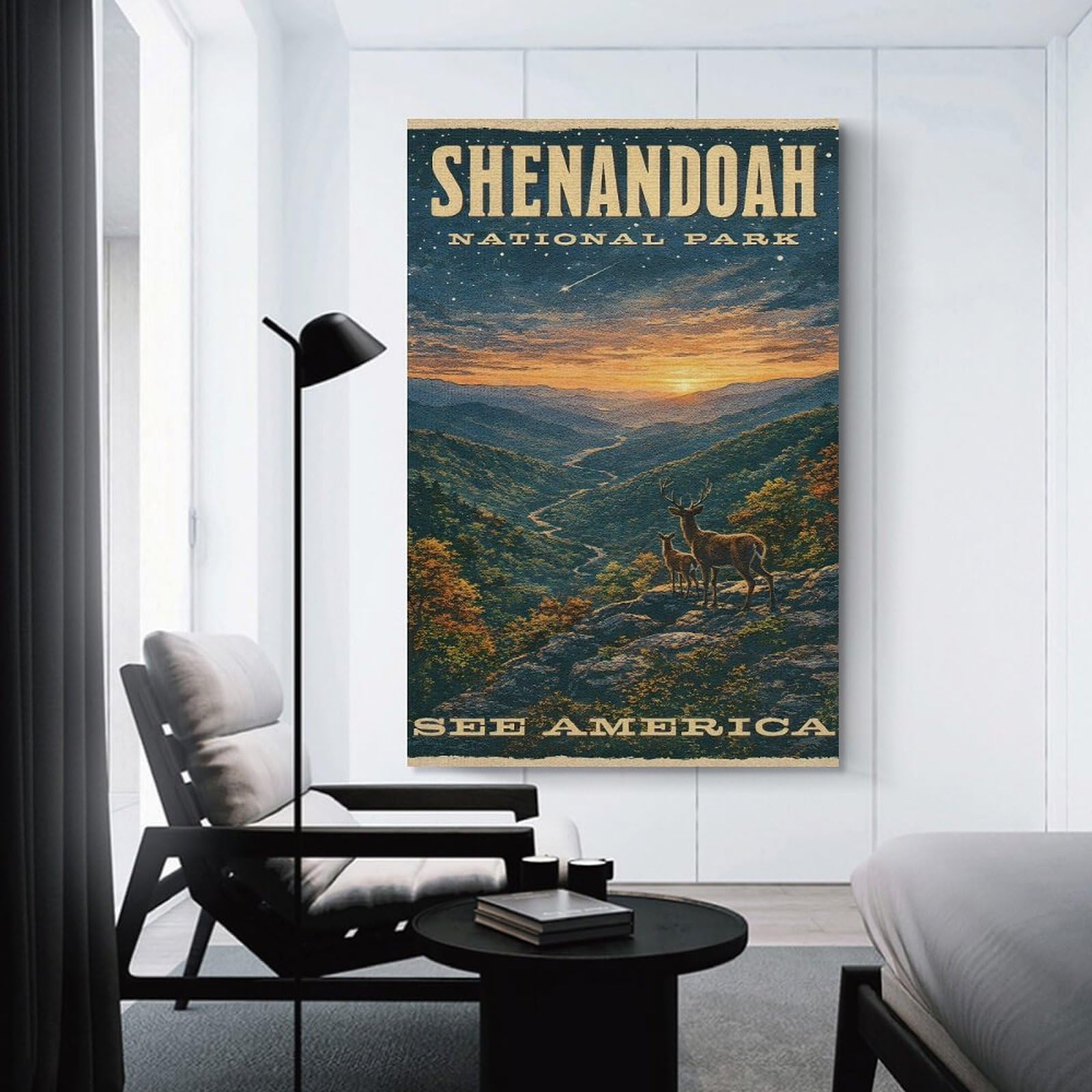Junmoney Shenandoah National Park Vintage Wall Decor Canvas Print, 12x18inch(30x45cm), for Bedroom, Lounge Or Dressing Area, Decorative Wall Art for Cosy Rooms
