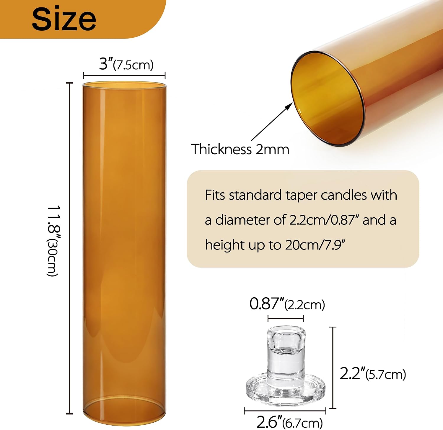 Vixdonos Glass Hurricane Candle Holder Set of 3 Modern Candlestick Holders Long Taper Candle Stand with 11.8 inch Tall Cylinder Windproof Cover for Wedding Party Table Centerpiece Outdoor