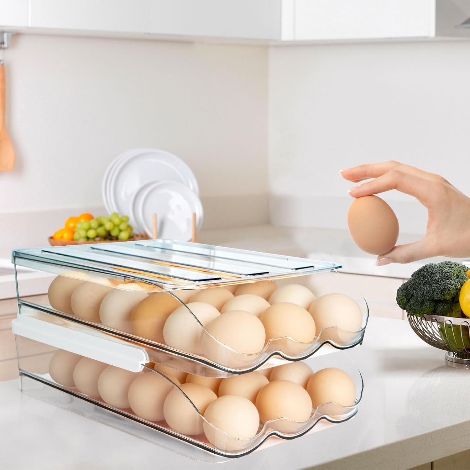 HERSONG Egg Holder for Refrigerator, Rolling Large Capacity