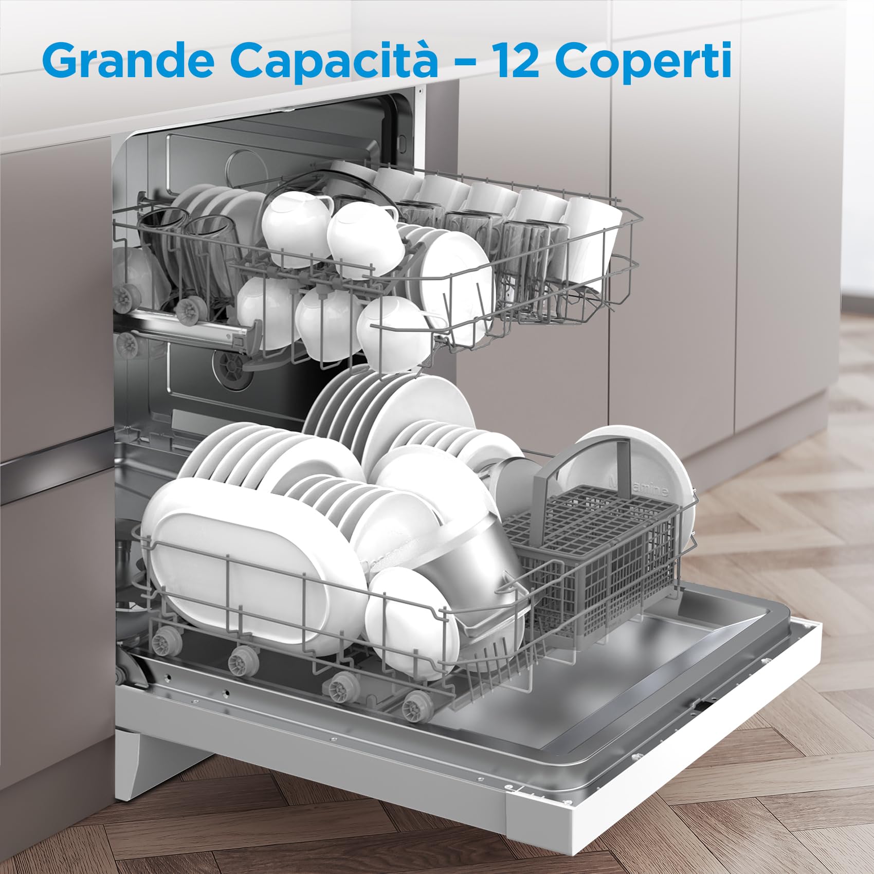 Midea MFD60S120W-HR Lavastoviglie Libera Installazione con 12 coperti, 6 Programmi, Partenza Ritardata, Funzione di Mezzo Carico, 60 cm - Bianco