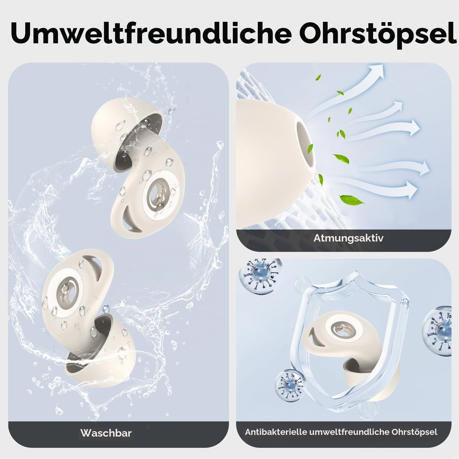 Ohrstöpsel zum Schlafen, 45dB Noise Cancelling Gehörschutz Earplugs, weiß | Weich und Wiederverwendbar, 8 Ohrstücken in 4 Größen (XS/S/M/L), Silikon Ohrenstöpsel für Flugzeug Konzert Schnarchen