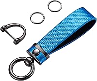 Vista 1 de Llavero de Coche Estilo Fibra de Carbono de Cuero de Microfibra, Cadena de Llaves Universal para Llaveros para Hombres y Mujeres, Giratorio 360 Azul