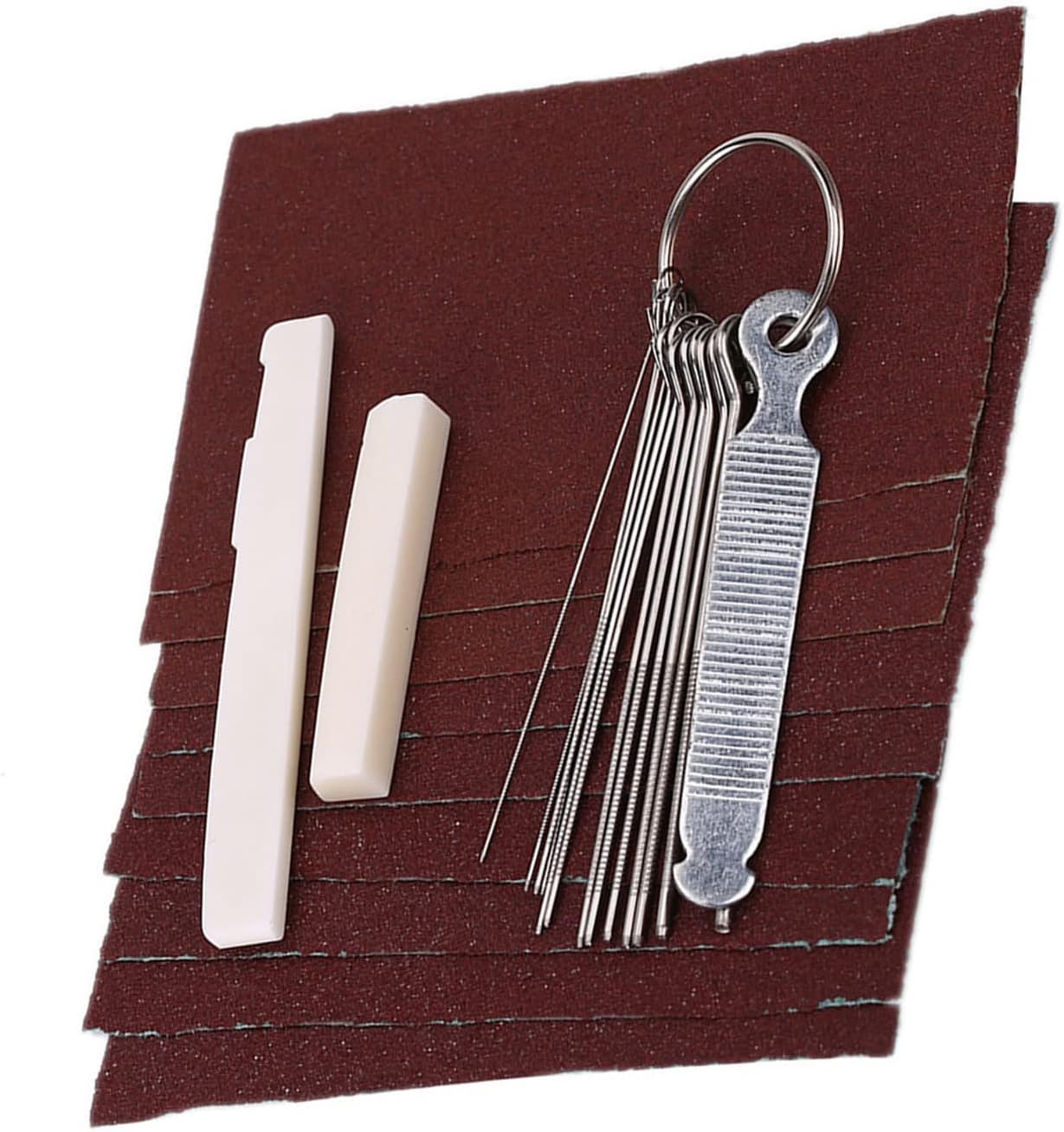 Guitar Bone Bridge Saddle Guitar Bridge Saddle Nut Files Set Guitar Bridge Saddle and Nut Set Kit Guitar Nuts Sand Paper Files DIY Acoustic Guitar Maintenance Tool