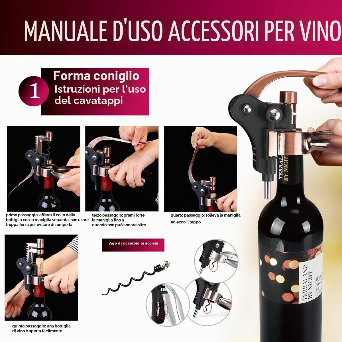 Scatola di Legno Accessori per Il Vino Set Regalo,Set per l'apertura del Vino,Cavatappi per Vino,Tappo,Versatore di Vino (stile 01)