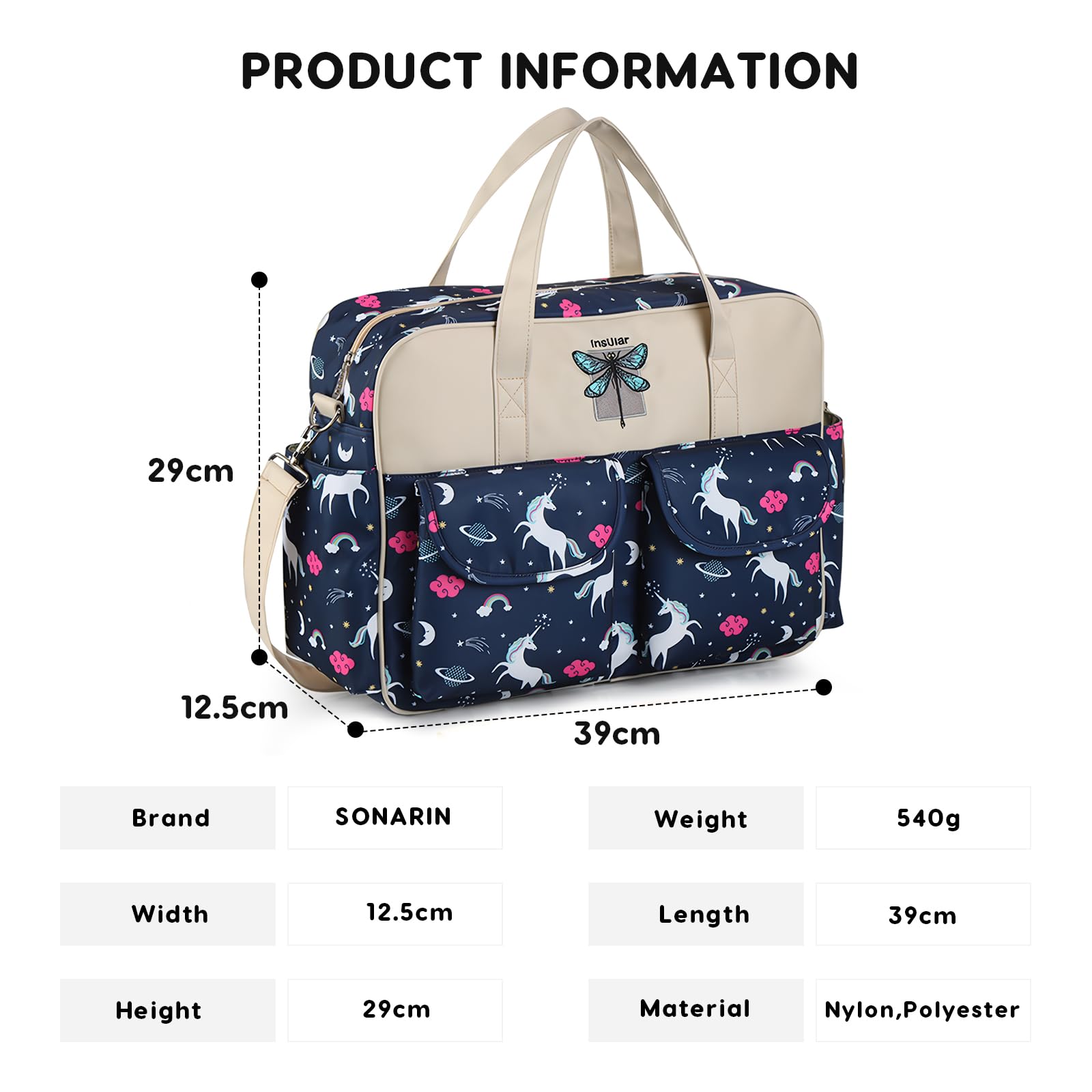 SONARIN Borsa Fasciatoio per Neonato - Grande Capacità, Leggera, Impermeabile con Spalline & Fasciatoio - Tracolla per Pannolini da Viaggio