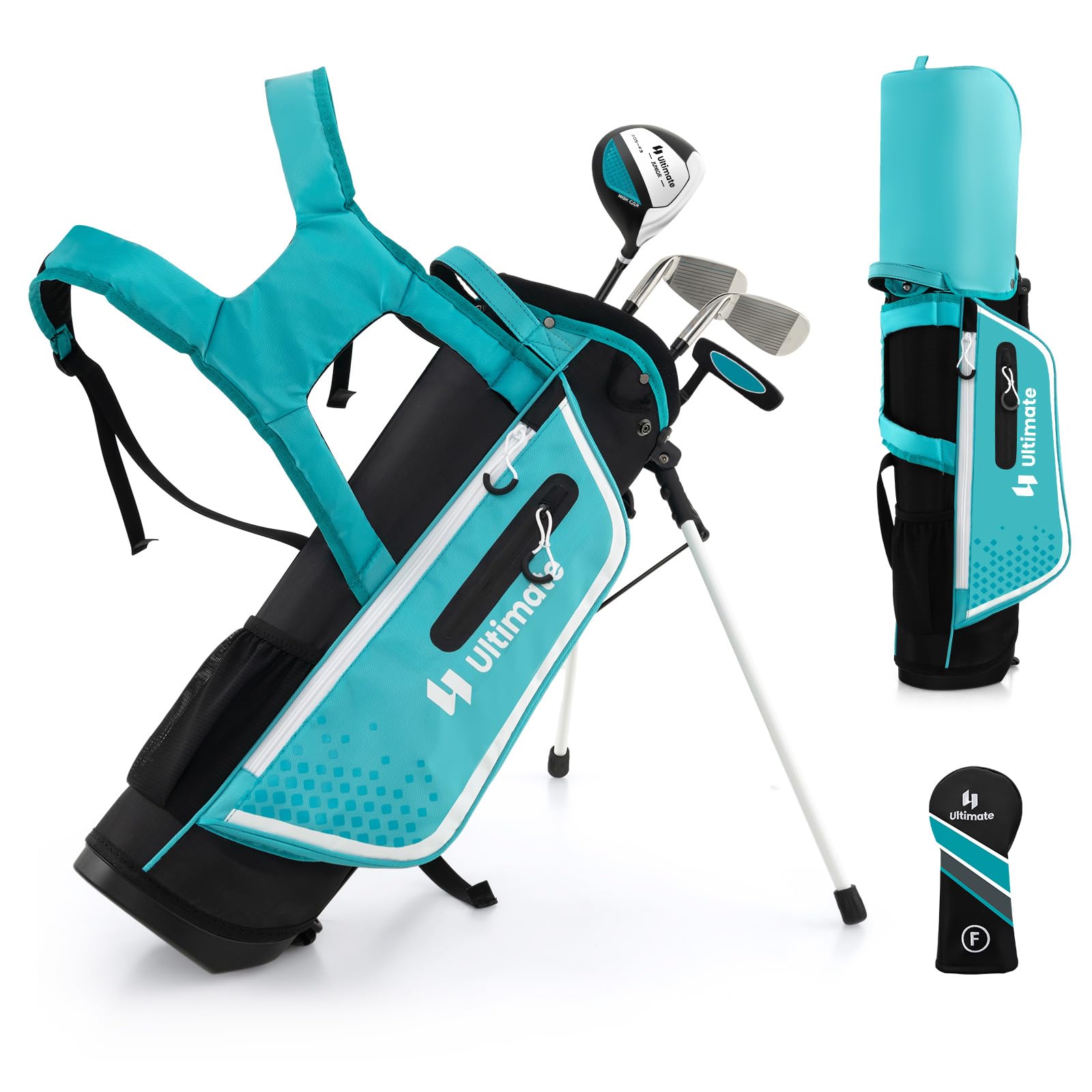 GOPLUS Clubs de Golf pour Enfants, Fairway #3, Fers #7, Fer #S et Putter, Sac Trépied avec Capuche Anti-Pluie, pour Garçons et Filles âgés de 5-7/8-10/11-13 Ans