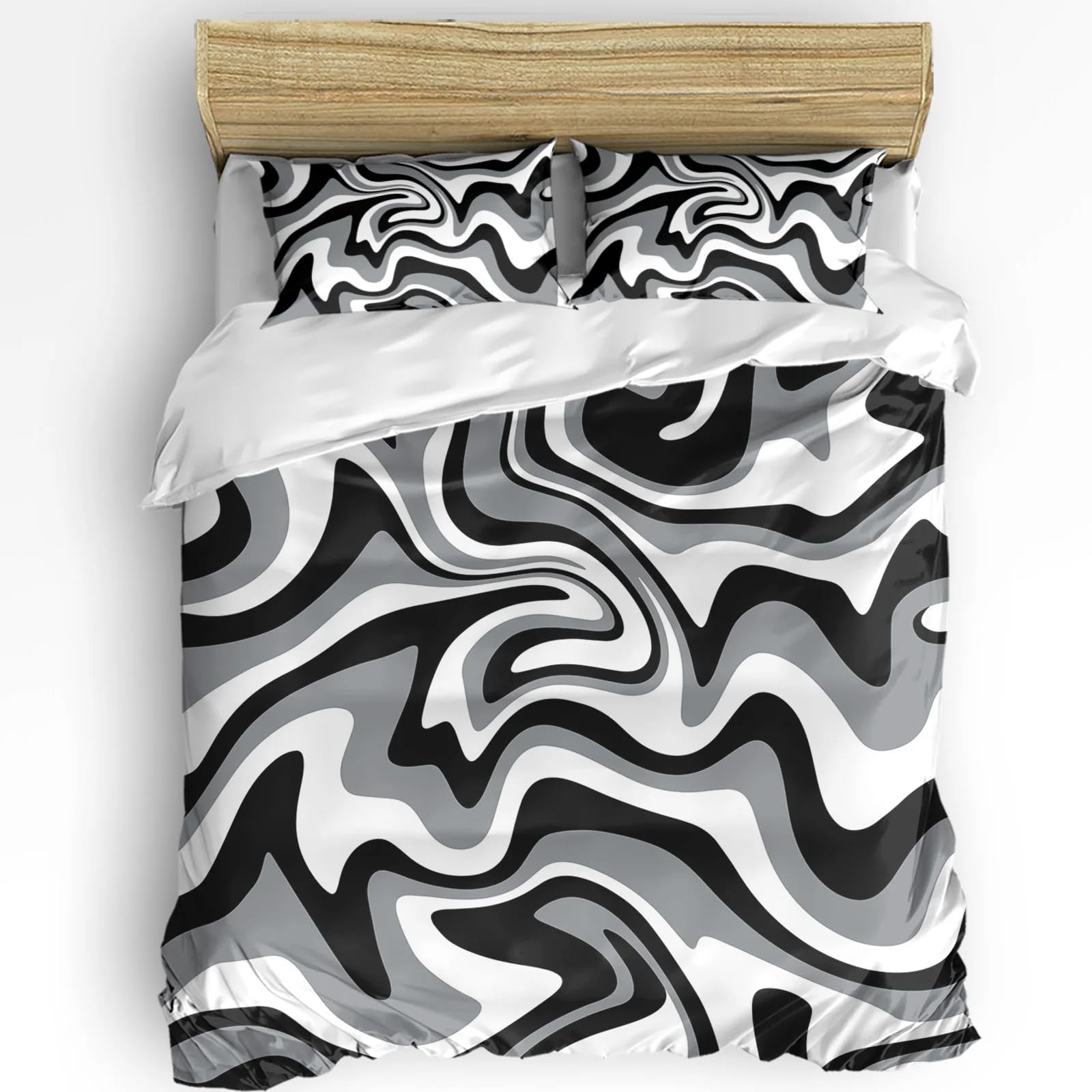 Housse de couette en marbre noir et blanc douce et infroissable