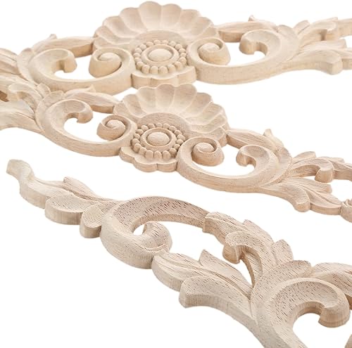 Miniatura 6 de MUXSAM Apliques tallados en madera, paquete de 2 calcomanías de tallas de madera sin pintar, superposición decorativa para paredes, puertas,