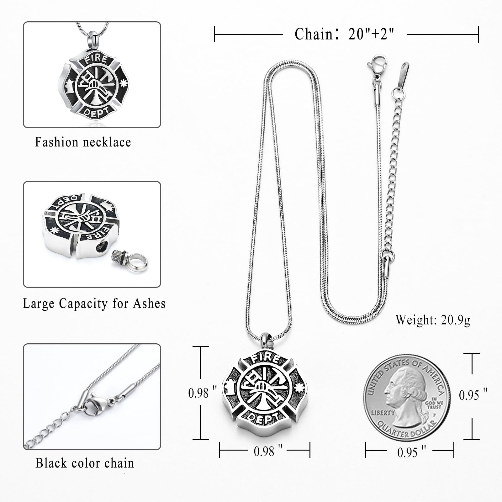 memorial jewelry Firefighter Fire Dept Round Cremation Pendant Cremation Jewelry for Ashes